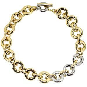 DeMarson Two-Tone Statement Chain Necklace – Gold & Silver Plated Toggle Clasp